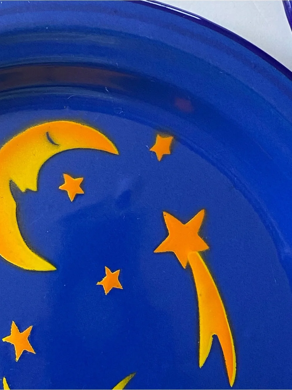 Vintage Kockums Sweden Enamelware 2 Plates Celestial Sun Noon Stars 8.75” Blue